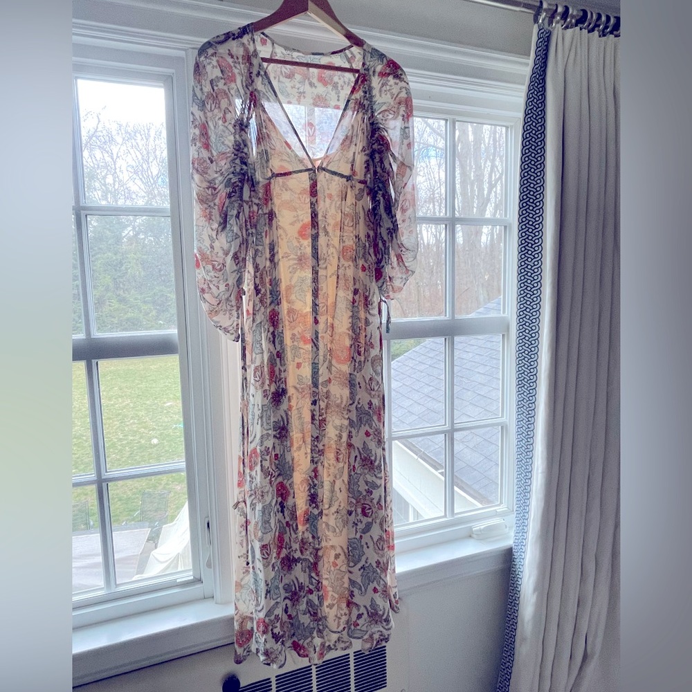 Free People Sheer Floral Long Sleeve Maxi Dress - size xs